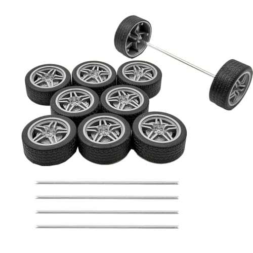 10PCS Toy Car Wheel RC Car Rubber Tire Wheel with 5PCS Round Shaft Axles for for RC Car Truck Robot Boat Helicopter DIY Model Building Projects (Silver)