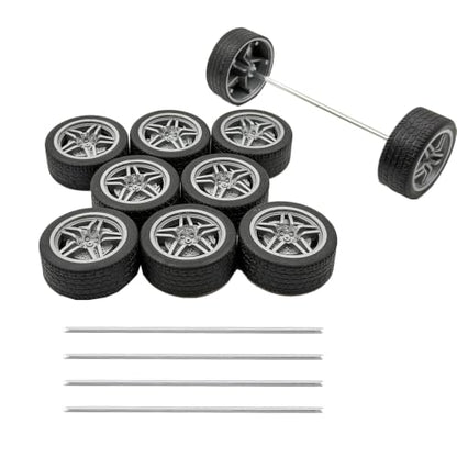 10PCS Toy Car Wheel RC Car Rubber Tire Wheel with 5PCS Round Shaft Axles for for RC Car Truck Robot Boat Helicopter DIY Model Building Projects (Silver)
