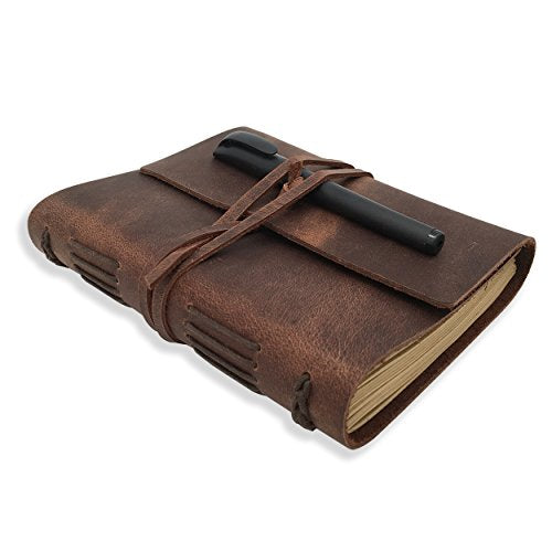 CooLeathor Leather Journal Writing Notebook - Genuine Leather Bound Daily Notepad for Men & Women Lined Paper 240 Kraft Pages, Handmade, Rustic Brown, 5 x 7 in - color: Vintage Brown, size: 5"x7"