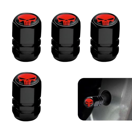 4 PCS Skull Car Wheel Tire Valve Stem Caps, Aluminum Hexagon Tire Cap, Valve Stem Covers, for Most Cars (Red) - color: Red