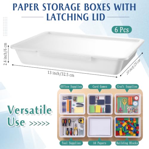Tinlade 6 Pcs Classroom Paper Storage Bins with Lids, 13x10, White - color: White