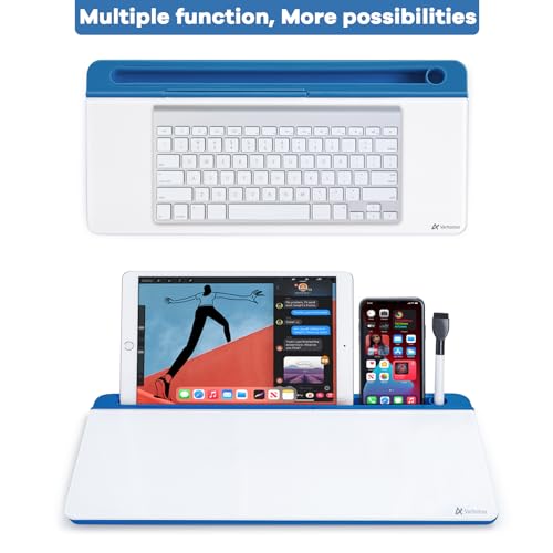 Varhomax Glass Desk Whiteboard with Storage, Desktop Organizer - color: Blue Base