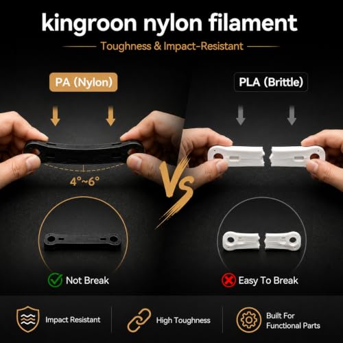 Kingroon PA6 Nylon 3D Printer Filament 1.75mm, 1kg Black Filament, High Strength Filament for Engineering Parts, Dimensional Accuracy +/- 0.02mm - color: 1kg Black, size: Nylon