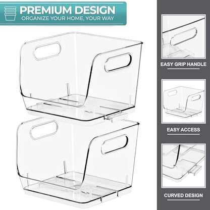 Sorbus Clear Pantry Organizer with Stackable Storage Bins, Open Front - size: Small Square, style: 8 Pack