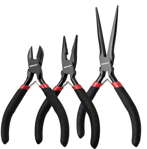 WISEUP 3 Pcs Mini Pliers Set - Needle/Chain Nose, Long Nose and Wire Cutter