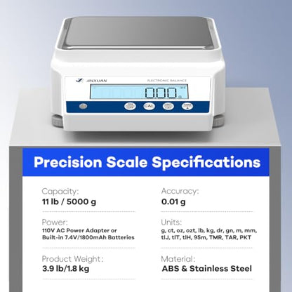 Digital Lab Scale 5000x0.01g High Precision Digital Scale with RS232 Port & 17 Units, Chemistry Scale Scientific Scale Jewelry Scale for Gold Powder Laboratory Kitchen LCD Display 500g Weight - size: 5000g/0.01g with RS232 / 500g Calibration Weights