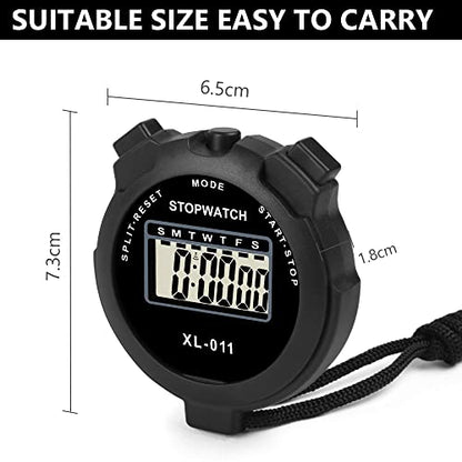 Vicloon Digital Sports Timer, Simple Travel Stopwatch with Large Display, Single Lap Split Timer, 12/24 Hour Clock Alarm Date (Black) - color: Black