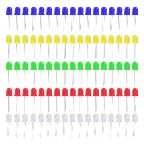 100PCS 10mm Round Head LED Light Emitting Diode Kit 5 Colors Assorted - color: 10mm 5-Color LED Assortment Kit