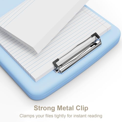 Piasoenc Clipboard with Storage, 8.5 x 11 Clip Board with Pen Holder, Blue - color: Dark Blue