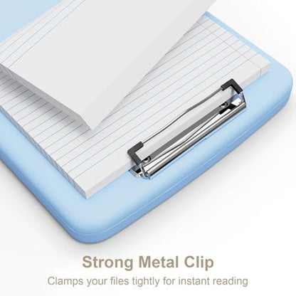 Piasoenc Clipboard with Storage, 8.5 x 11 Clip Board with Pen Holder, Blue - color: Dark Blue