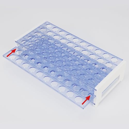 Labasics Test Tube Rack, 3-Tier Detachable Blue Plastic Test Tube Rack Tube Holder Stand Rack for Laboratory Scientific Experiments, 0.63 in 50-Place - size: 0.63 in
