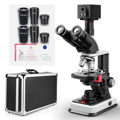 [Dual Power Supply] Vabiooth Lab Compound 5MP Camera Trinocular Microscopes 40X-2500X Magnification with Free Software-Capturing Image, Recording Video, Measuring Lengths, Ultra Wide-Field Eyepieces - style: 5MP Camera Trinocular