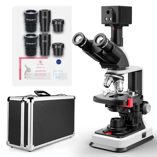 [Dual Power Supply] Vabiooth Lab Compound 5MP Camera Trinocular Microscopes 40X-2500X Magnification with Free Software-Capturing Image, Recording Video, Measuring Lengths, Ultra Wide-Field Eyepieces - style: 5MP Camera Trinocular