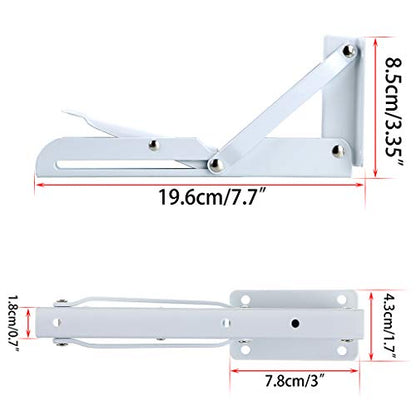 Sumnacon Sturdy Folding Shelf Brackets - Heavy Duty Metal Triangle Table Bench Folding Shelf Brackets, 2 Pcs Folding Shelf Hinge Wall Mounted (8 Inch, White) - color: White, size: 8 Inch