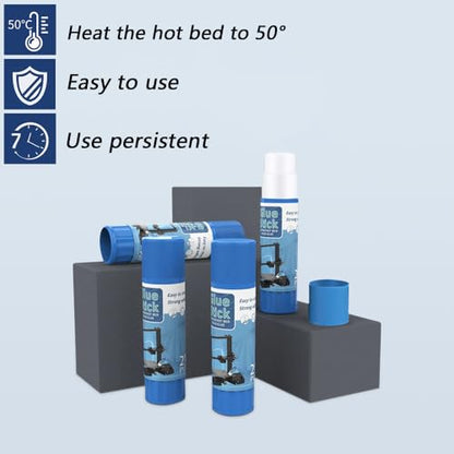 3D Printer Glue Stick – PVP Solid Glue for Heat Bed, Prevents Warping, Easy Release & Washable, Compatible with PLA,ABS,HIPS,PET,ASA Filaments, and Various Build Plates (Blue) - color: Blue