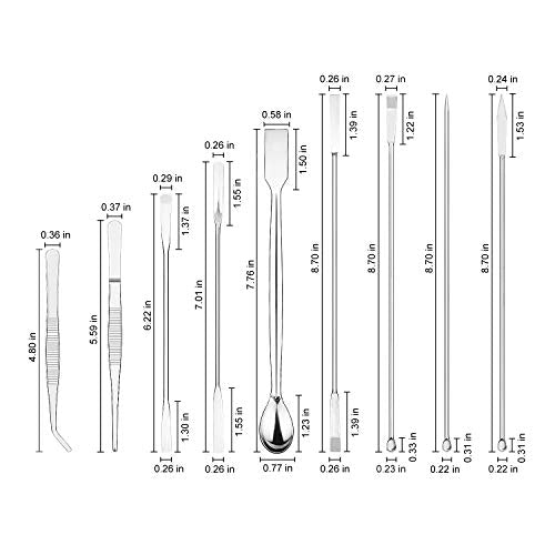stonylab 9 Pcs Lab Micro Spoon and Spatula Set, Stainless Steel Double-Ended Lab Spatulas Sampling Spoons Micro Scoopulas Weighting Set with Tweezers