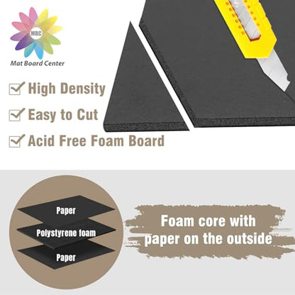 Mat Board Center, Pack of 10 Acid-Free Foam Boards, 8x10 inch Black Foam Boards, 3/16" Thick - color: Black, size: 8x10