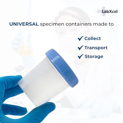Polypropylene Clear Specimen Containers with Cap – Sample Collection Jar for Testing, Leak Resistant Screw Cap, 100ml-120ml, Non Sterile – 4.5oz Bulk Pack, 10 Count