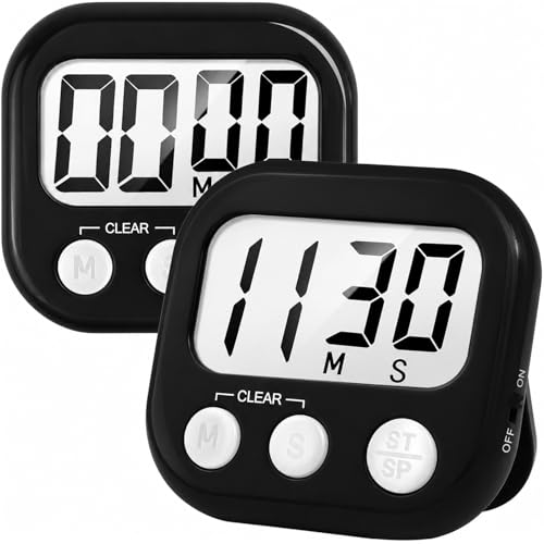 AOUCE Digital Kitchen Timers for Cooking, Timer for Kids 2 Pack Black - color: Black