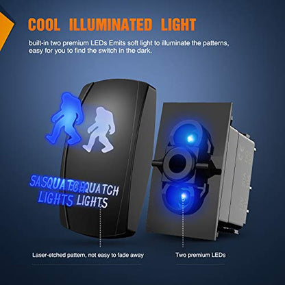 Nilight Sasquatch Lights Rocker Switch 5Pin Laser On/Off LED Light 20A/12V 10A/24V Switch Jumper Wires Set for Jeep Boat Trucks - size: SASQUATCH LIGHTS