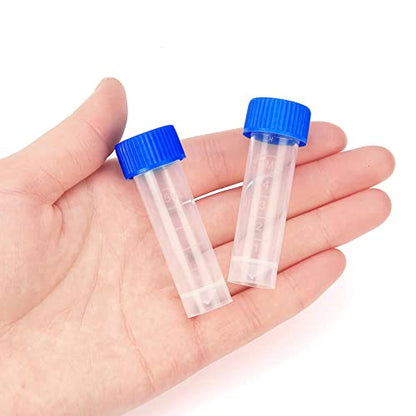 100PCS 5ml Plastic Small Vials with Screw Caps Sample Tubes Cryotubes,PP Material, Free from DNase, RNase, Human DNA - style: 5ml 100pcs