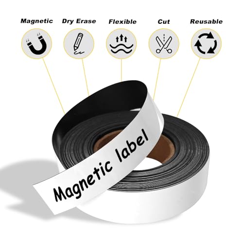 Magnetic Dry Erase Label Roll 1" x30ft, Reusable Tape - size: 1"x30ft