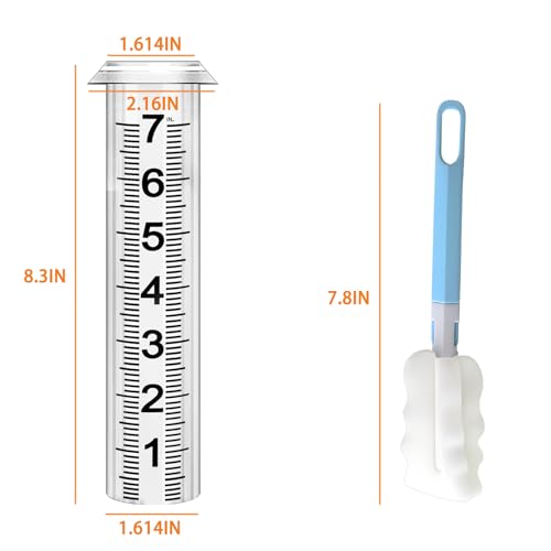 Rain Gauge Replacement Tube, Rain Gauge Outdoor Best Rated Tube,7" Capacity Accurate Rain Gauge Tube, Rain Gauge Outdoor Freeze Proof Measure Tube,2 pc Plastic Rainfall Meter Tube with 1 Brush - color: 2PCS Plastic Rain Gauge Tube A