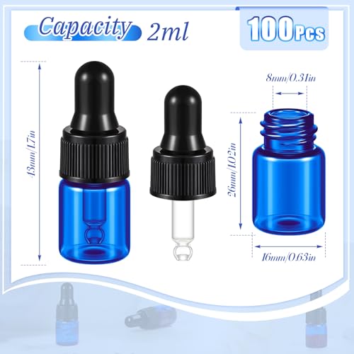 Didaey 100 Pcs Mini Glass Oil Dropper Bottle, 2 ml, Blue - color: Blue, size: 2 ml