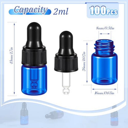 Didaey 100 Pcs Mini Glass Oil Dropper Bottle, 2 ml, Blue - color: Blue, size: 2 ml