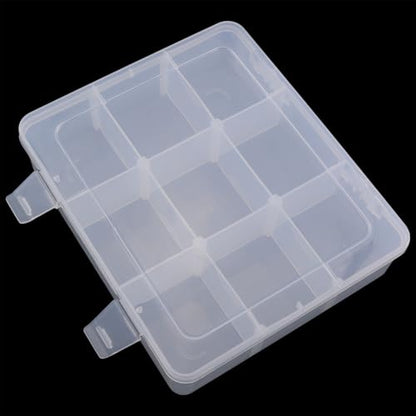9 Grid Adjustable Partition Plastic Parts Box Transparent Storage Box For Jewelry Craft Accessories Electronic Components Screws Nails Fishing Gear Classified Storage 7.2x6.1x1.7 Inch