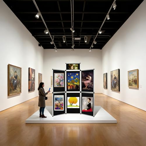 6+1 Panel Trade Show Presentation Board, 82.6" H x 70.8" W Portable Display Panel System, Folding 6 Panels Exhibition Boards Single Sided Tabletop Display 6 Panels,Hook & Loop-Receptive Fabric
