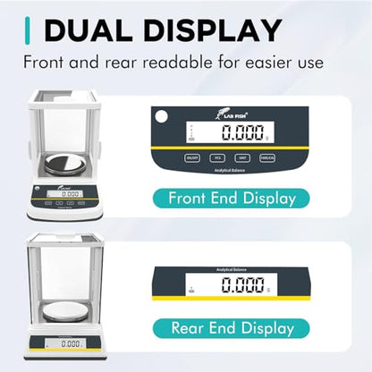 LAB FISH Dual Display Analytical Balance 200g x 1mg Scale High Precision 0.001g Accuracy Lab Scale External Calibration for Laboratory Pharmacy Jewelry - size: 200