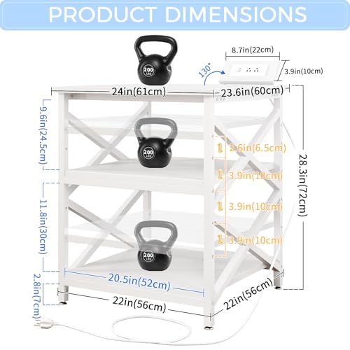 METYERRY 24"x23.6" Large Printer Stand with Power Outlet, 3 Tier Cart - color: White