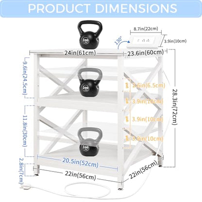 METYERRY 24"x23.6" Large Printer Stand with Power Outlet, 3 Tier Cart - color: White