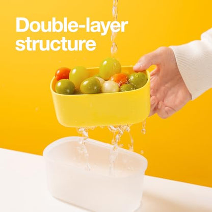 CHAKO LAB Fruit Storage Containerswith Removable Colander, Built-in fruit fork, Food Storage Containers with Lids 21oz(lemon) - color: lemon