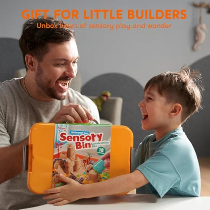 JOVA Klever Kits Construction Sensory Bin for Kids with Glow in The Dark Stones, Sandbox with Lid Castle Building kit, Preschool Learning Activities Gifts for Boys Girls Age 3+ - style: Construction