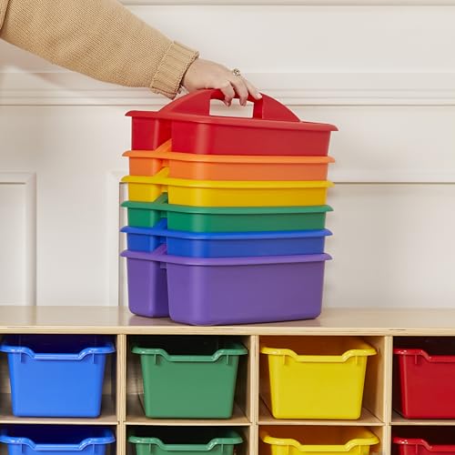 ECR4Kids 2-Compartment Large Storage Caddy Organizer, 6-Pack, Primary - color: Primary