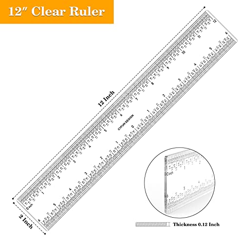 2 PCS 6"/12" Clear Acrylic Ruler Zero-Centering Ruler with Inches & Metric Measuring Tool 12" and 6" Inch Straight Edge Rulers for Scrapbooking Card-Making Student School Office Home Tool - color: 2 PCS 6"/12"
