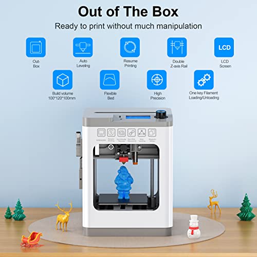 Entina Mini 3D Printers Tina2 Basic, Fully Assembled and Auto Leveling 3D Printer for Beginners and Kids, Easy Setup, Safe Design, High Precision Printing FDM Mini 3D Printer for Home & School - color: Grey