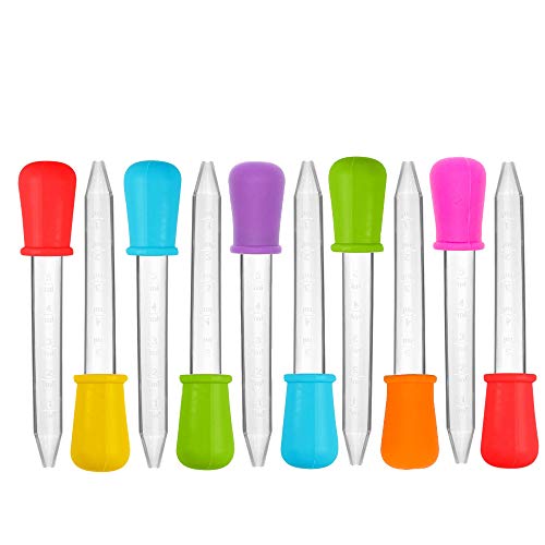 10 Pcs Liquid Droppers, Silicone and Plastic Pipettes Transfer Eyedropper with Bulb Tip for Candy Oil Kitchen Gummy Making, Graduated 5-ML, 7 Colors