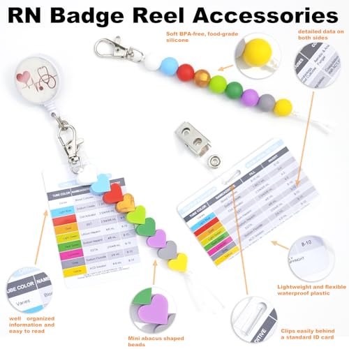 Order of Blood Draw Beads with Reference Card, Phlebotomist Badge Reel Visual Aid Tool Accessories, RN Badge Buddy, Phlebotomy Essentials, Nurse Supplies - color: Heart and Round Blood Draw Beads With White Card