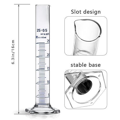 Thick Glass Graduated Cylinder Measuring Liquid Lab Hexagon Base Cylinders Come with Cylinder Brush (Glass, 25ML) - size: 25ml