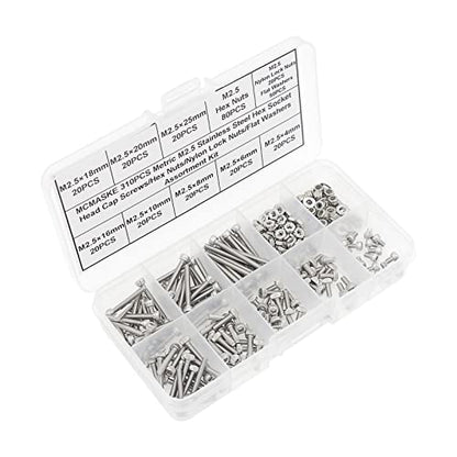 310PCS M2.5 304 SS Knurled Socket Head Cap Screws Nuts Washers Kit - size: M2.5