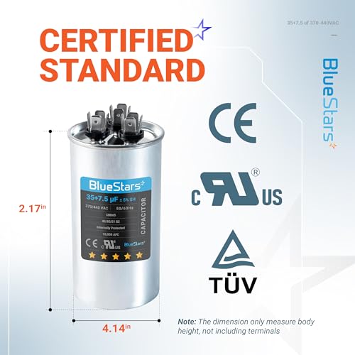 BlueStars 35+7.5 uF MFD 370-440V AC Dual Run Capacitor CBB65B - size: 35+7.5 MFD