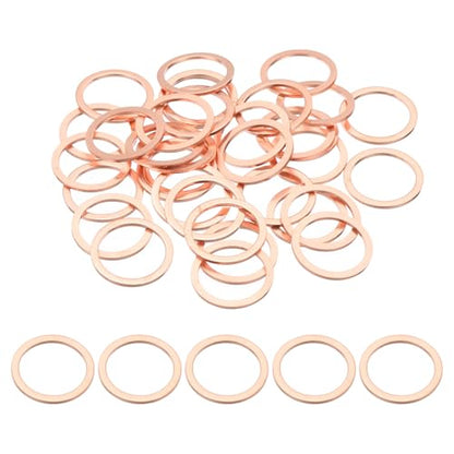 PATIKIL 35PCS M14 Copper Washers, M14x18x1mm Copper Crush Washer Metric Flat Washers Sealing Washers Assortment Kit Oil Drain Plug Gasket Ring for Automotive Battery Vehicles Screws Bolt - size: M14x18x1mm