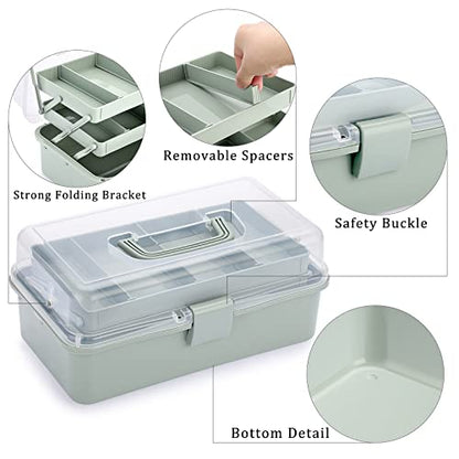 BTSKY 3-Layer Plastic Dividing Storage Box Craft Organizer and Storage - color: Haze Green