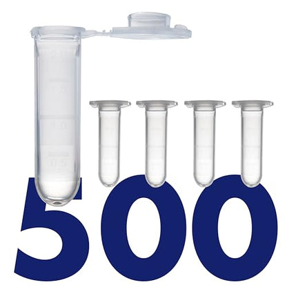 Kashi Scientific 2mL Clear Microcentrifuge Tube with Safe Lock Snap Cap Safety with Graduation, Polypropylene Lab-Grade [2mL Safelock, 500] - size: 2mL, Safelock