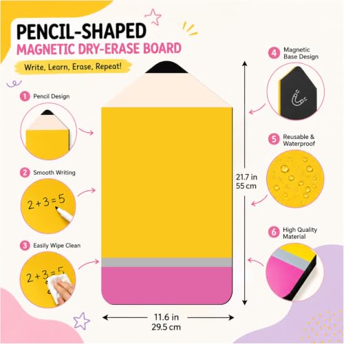 Giant Magnetic Whiteboard Sheet 21.7" x 11.6" Yellow Pencil Dry Erase Handwriting Paper Reusable Magnetic Writing Practice Whiteboard for Classroom Teacher Must Have Homeschool Teaching Supplies