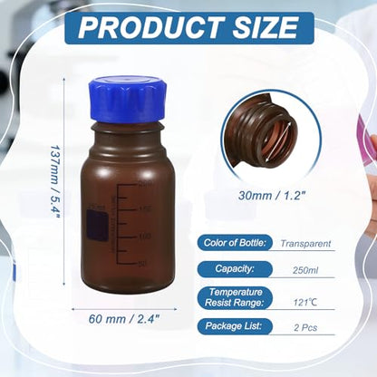 PATIKIL 250ml Media Storage Bottles,2pcs Plastic Graduated Bottle, Brown - color: Brown, size: 250ml