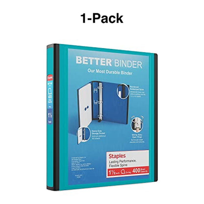 Staples Better Binder, 1.5-Inch D-Ring View, Teal, Holds 350 Sheets - color: Teal, size: 1.5-Inch